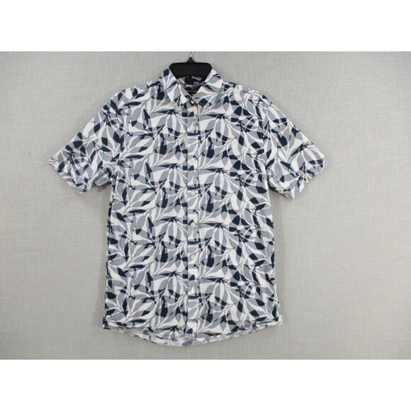 Michael Kors Mens Slim Fit Short Sleeve Leaf Print Button-Down Shirt M - Picture 2 of 8